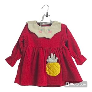 cute korean girls dresses Curdroy Long Sleeve Lapel  dress pineapple embroidery